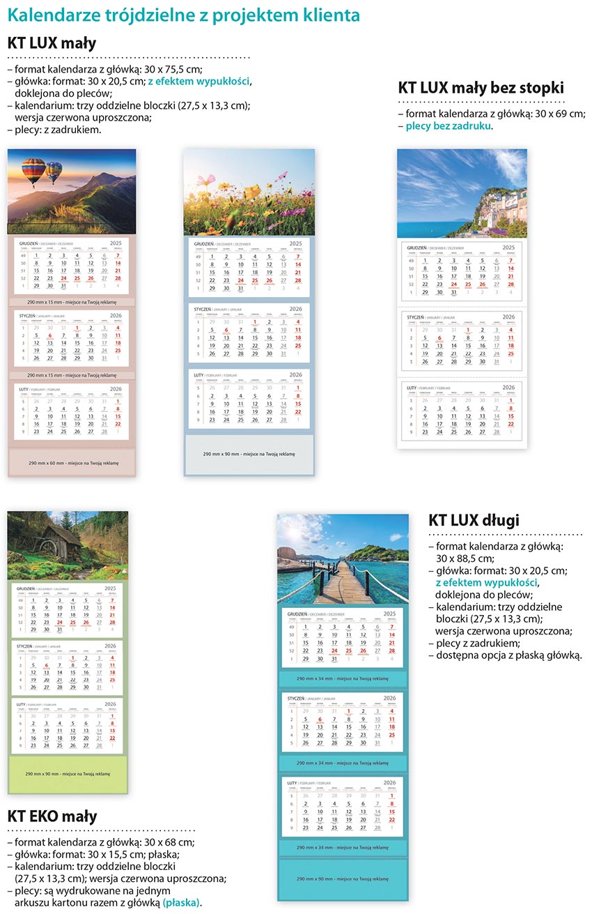 kalendarze trójdzielne z projektem klienta